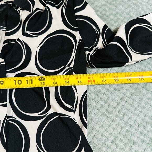 vtg y2k white/black polka dot silky coquette office siren button down blouse xs - Picture 5 of 7